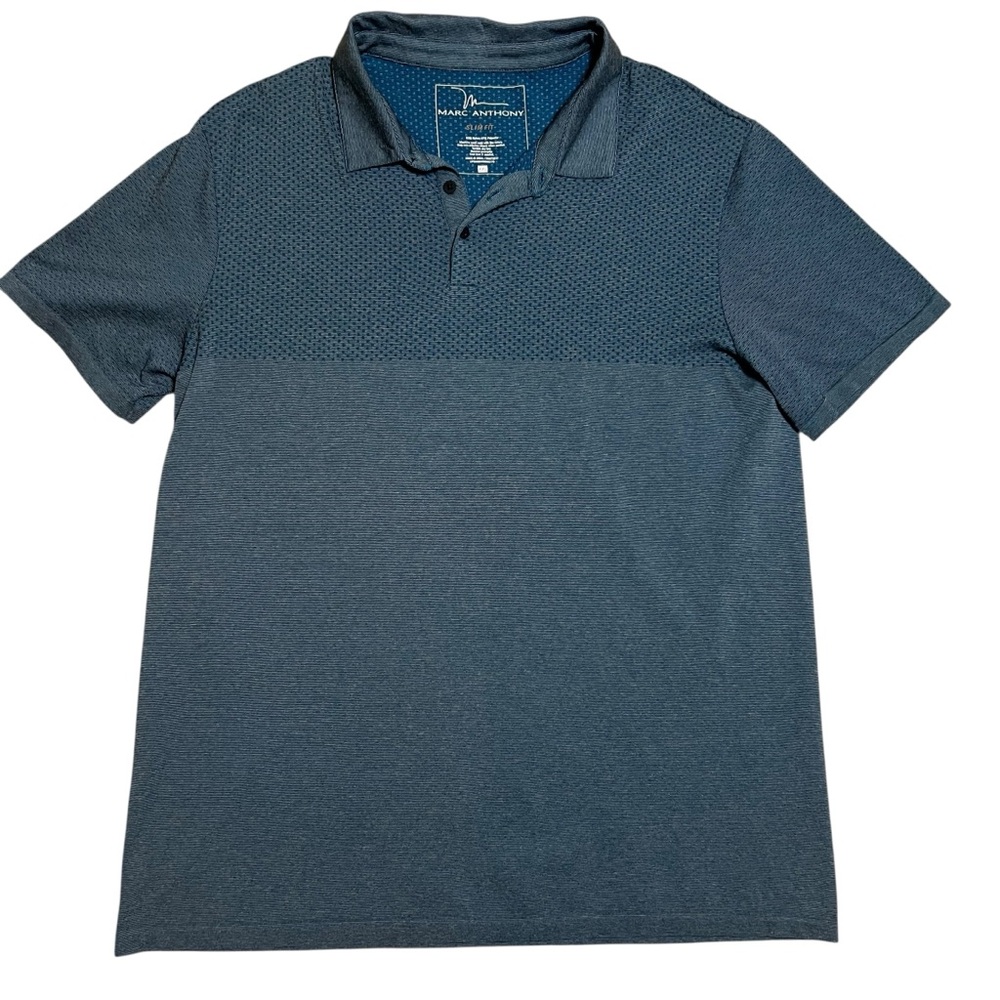 Men’s Marc Anthony Luxury Polo Shirt Size 2XL XXL Slim Fit Short Sleeve Blue